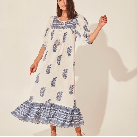 Daughters of India Mishka Maxi Dress Azure Blue White Size S - Picture 1 of 7